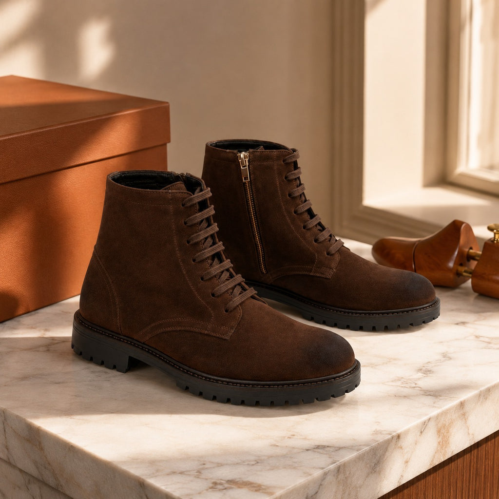 Rugged brown suede boot