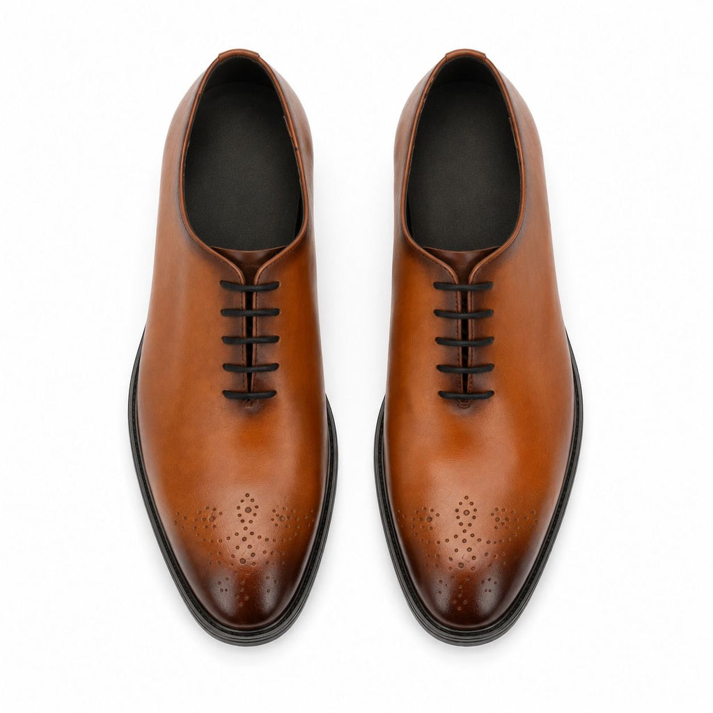 Zamri Tan Wholecut Oxford – Hand-Burnished Leather with Medallion Toe