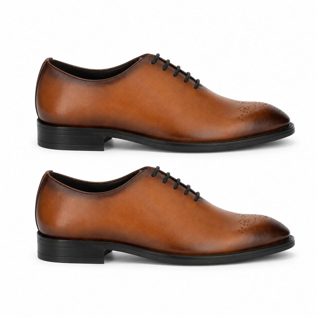 Zamri Tan Wholecut Oxford – Hand-Burnished Leather with Medallion Toe