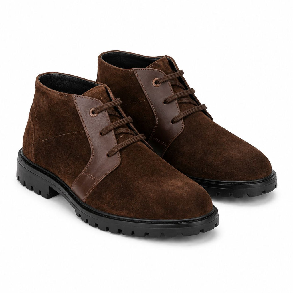 Zamri Brown Suede Chukka Boots – Lugged Sole with Leather Trim