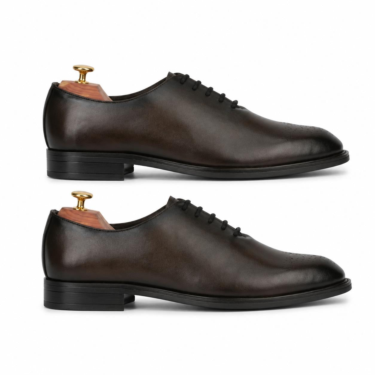 Zamri Dark Brown Wholecut Oxford – Burnished Leather with Medallion Toe