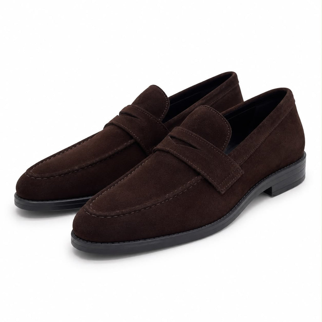 Zamri Dark Brown Suede Penny Loafer – Classic Moccasin Construction
