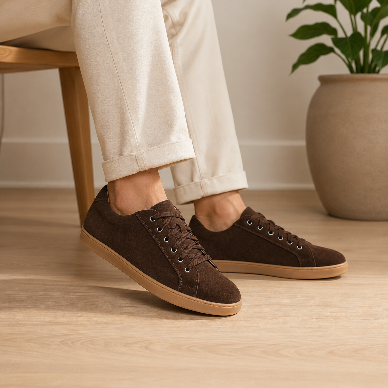 Brown Suede Minimal Sneakers
