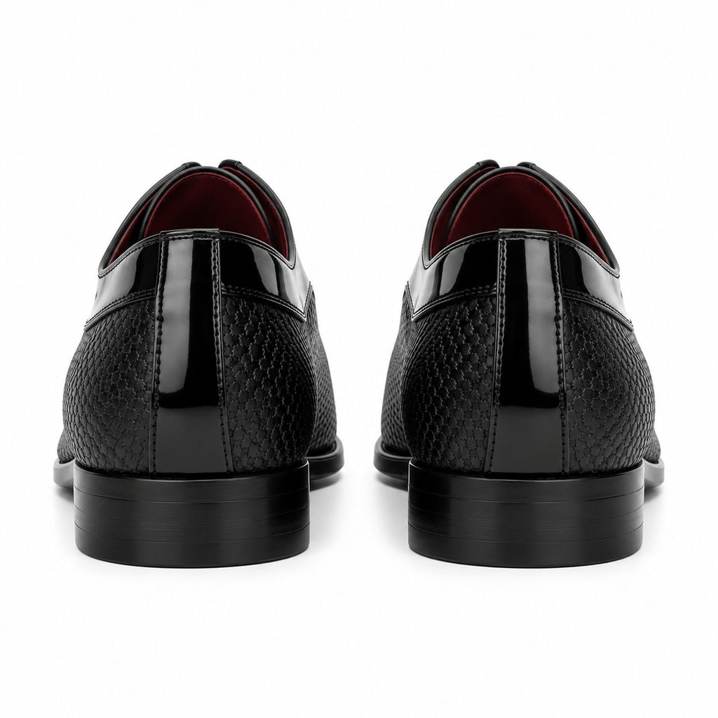 Zamri Black Oxford Dress Shoes – Diamond Textured with Patent Cap Toe