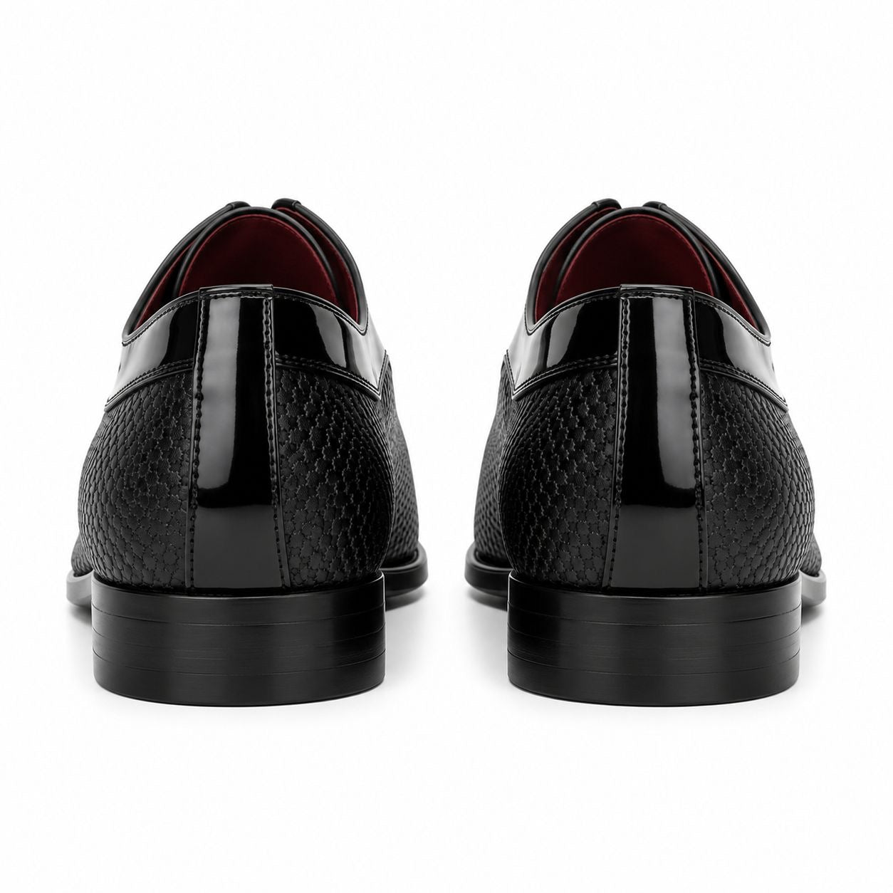 Zamri Black Oxford Dress Shoes – Diamond Textured with Patent Cap Toe