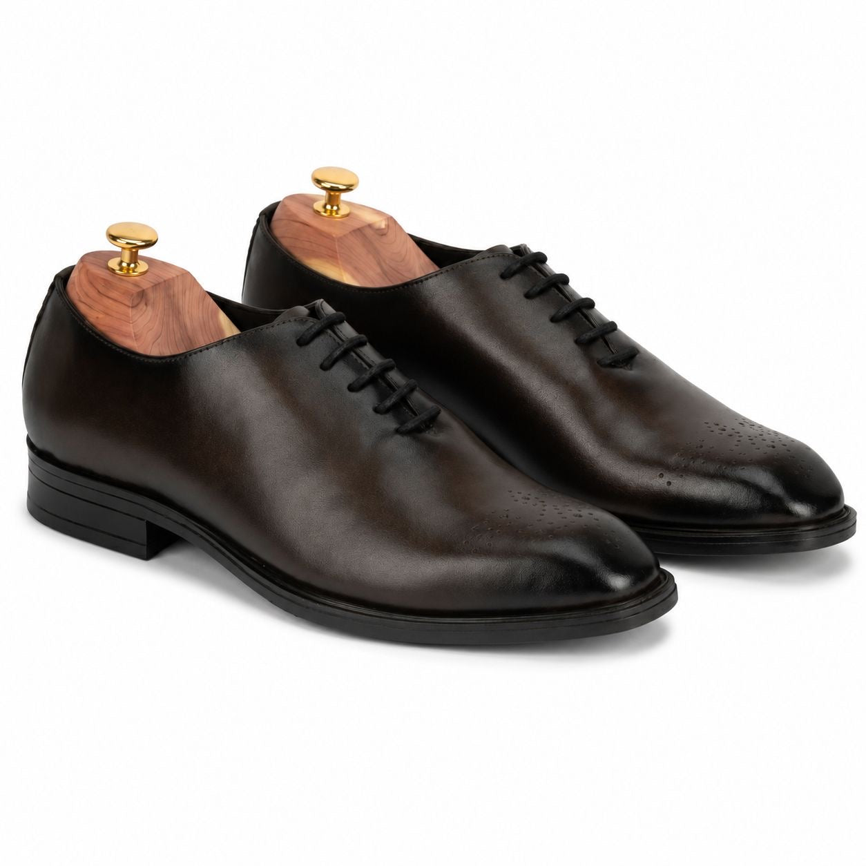 Zamri Dark Brown Wholecut Oxford – Burnished Leather with Medallion Toe