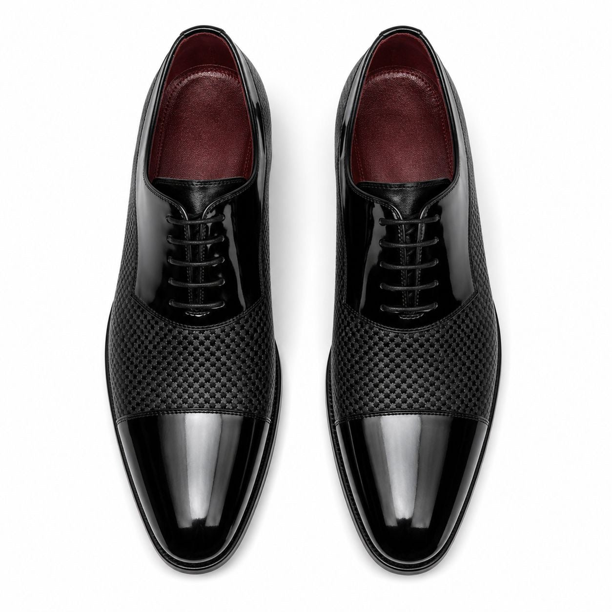 Zamri Black Oxford Dress Shoes – Diamond Textured with Patent Cap Toe
