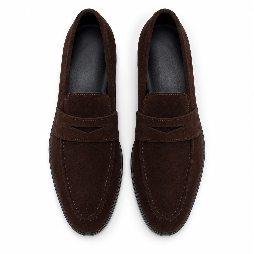 Zamri Dark Brown Suede Penny Loafer – Classic Moccasin Construction