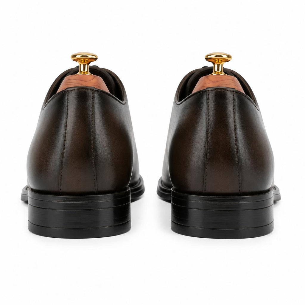 Zamri Dark Brown Wholecut Oxford – Burnished Leather with Medallion Toe