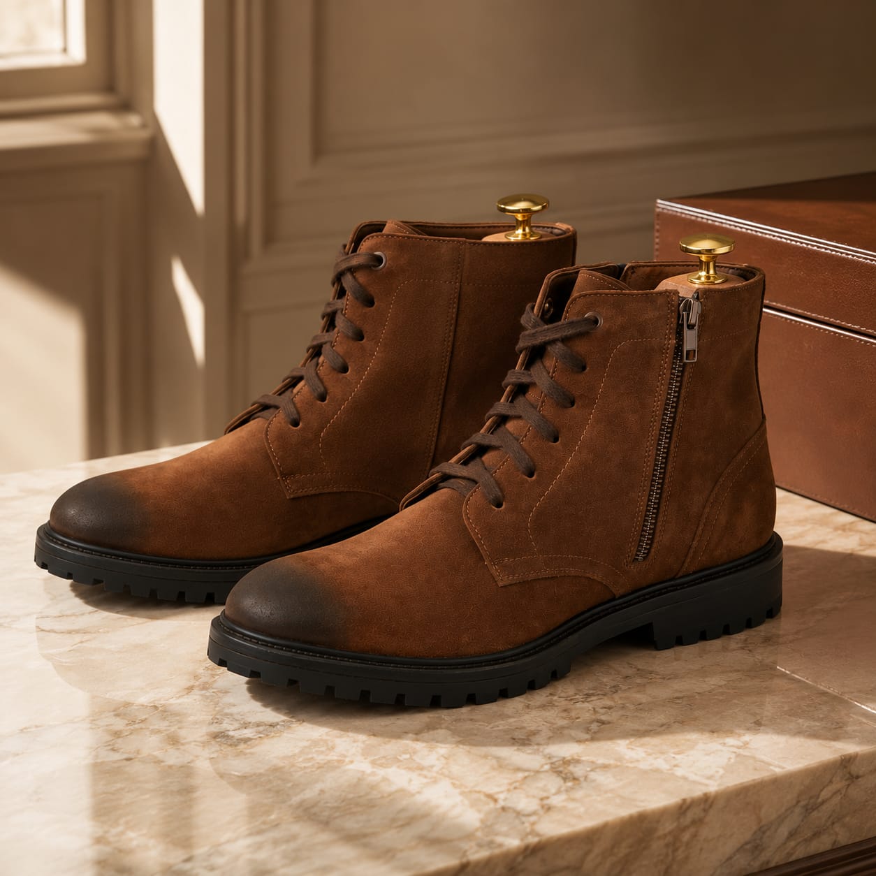 Tan zip boot