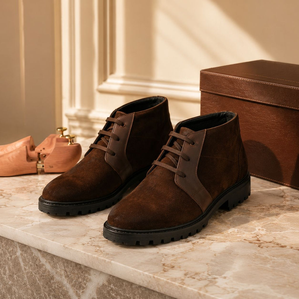 Zamri Brown Suede Chukka Boots – Lugged Sole with Leather Trim
