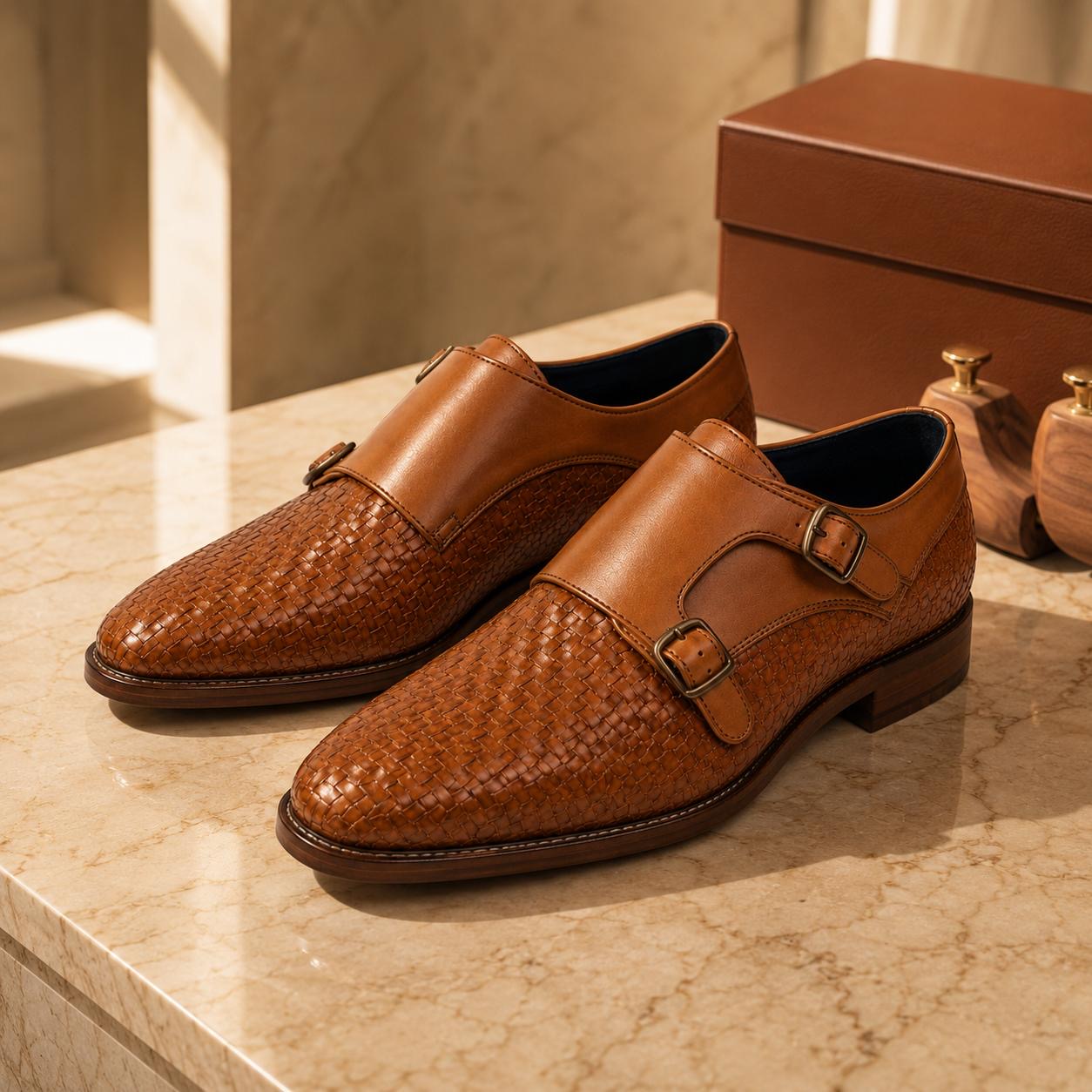 Artisan Woven Double Monk Strap Shoes