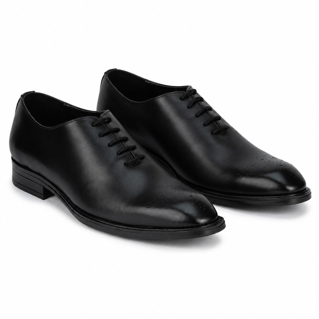 Zamri Black Wholecut Oxford – Matte Leather with Medallion Toe