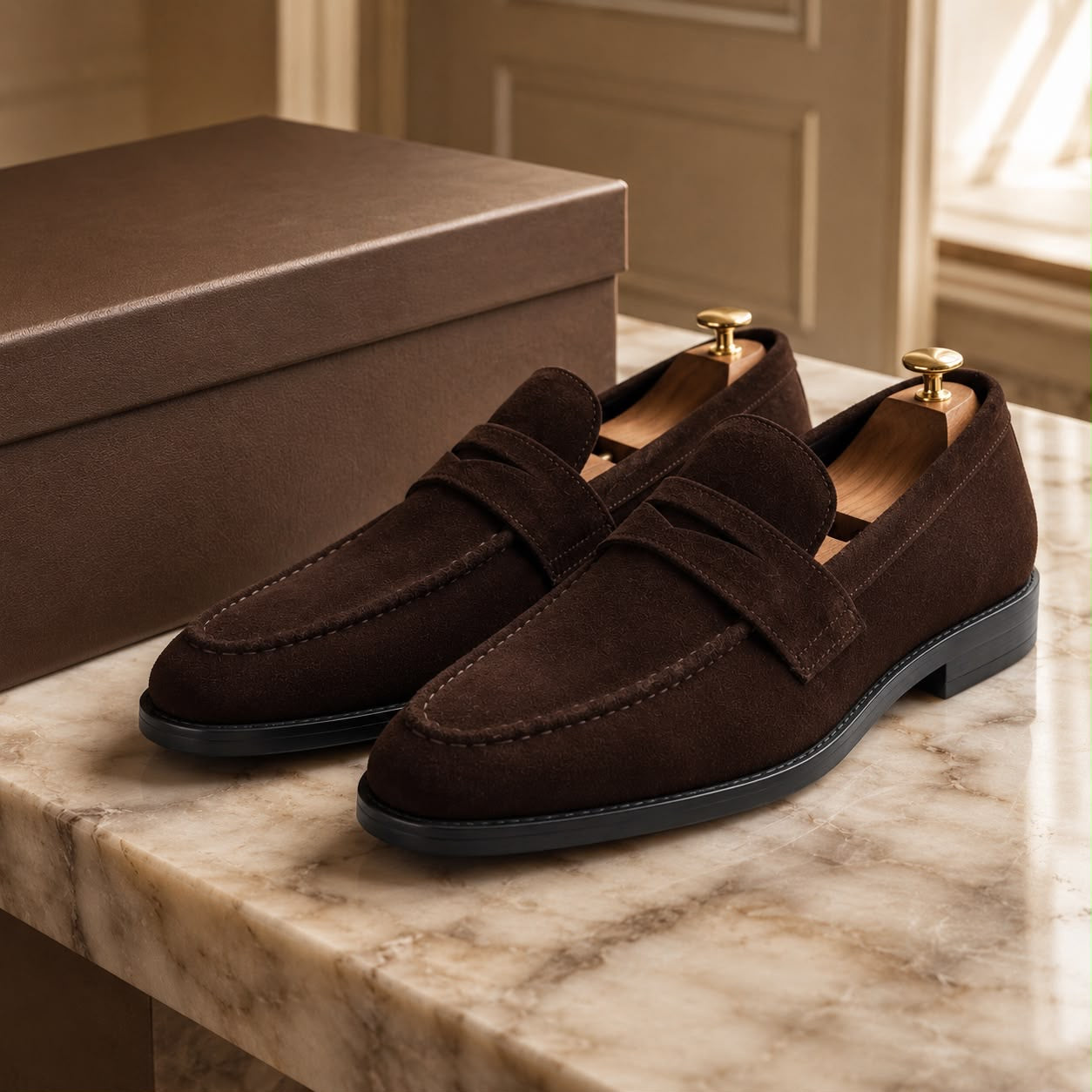 Zamri Dark Brown Suede Penny Loafer – Classic Moccasin Construction