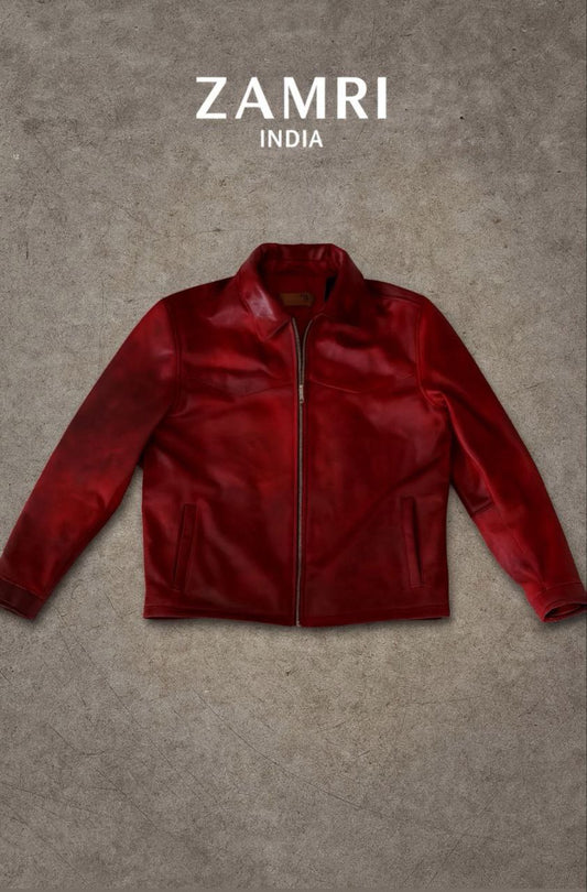 . Men’s Classic Red Leather Biker Jacket – Zamri India